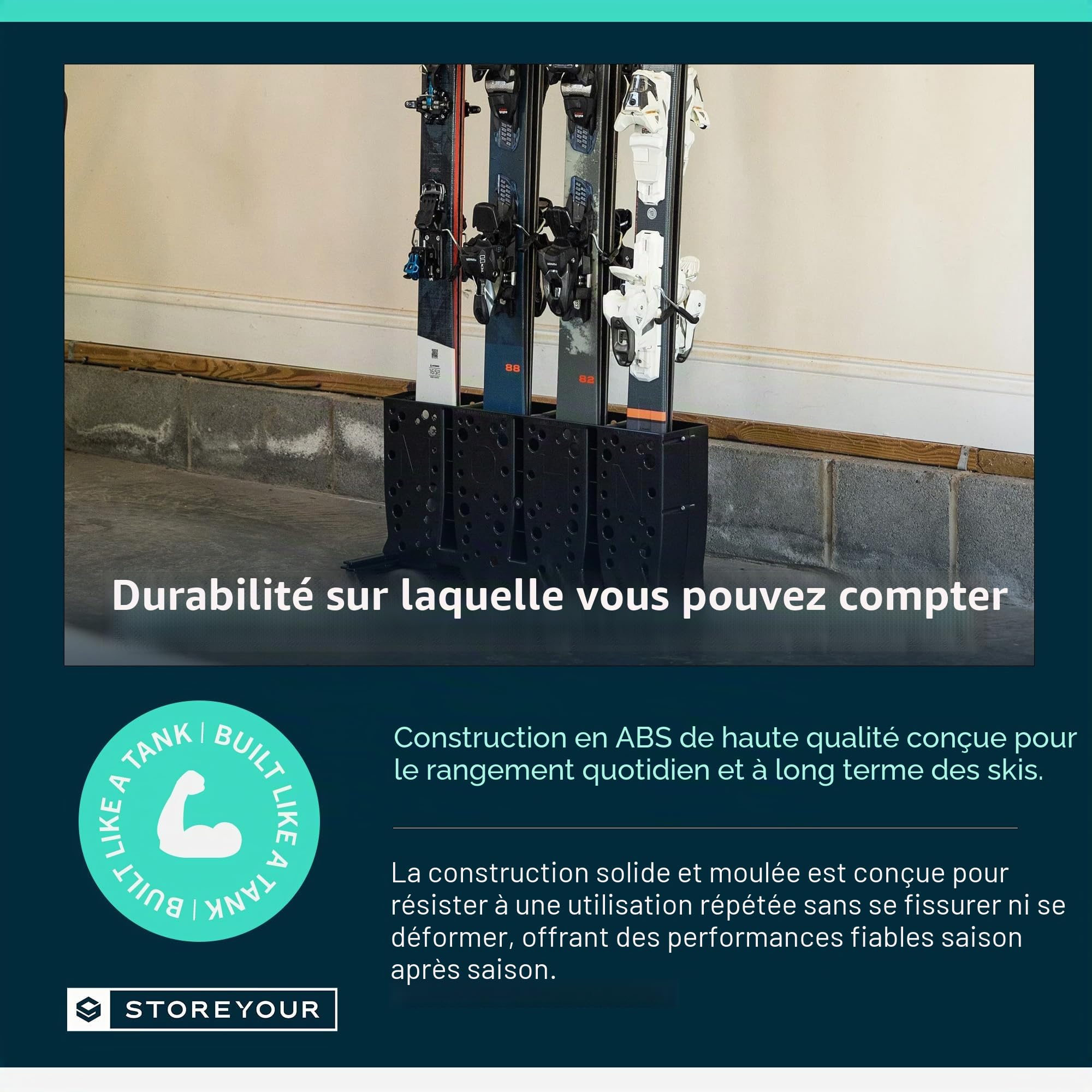 StoreYourBoard Porte-skis, 4 paires de skis autoportants au sol, (Skis larges)