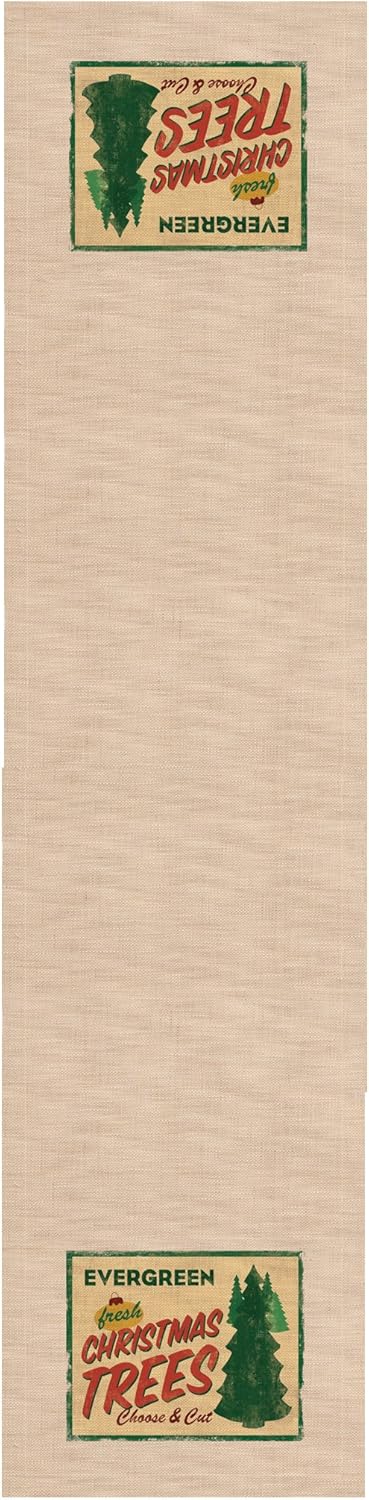 Heritage Lace Signs of Christmas Evergreen Table Runner, 16" by 48", Natural