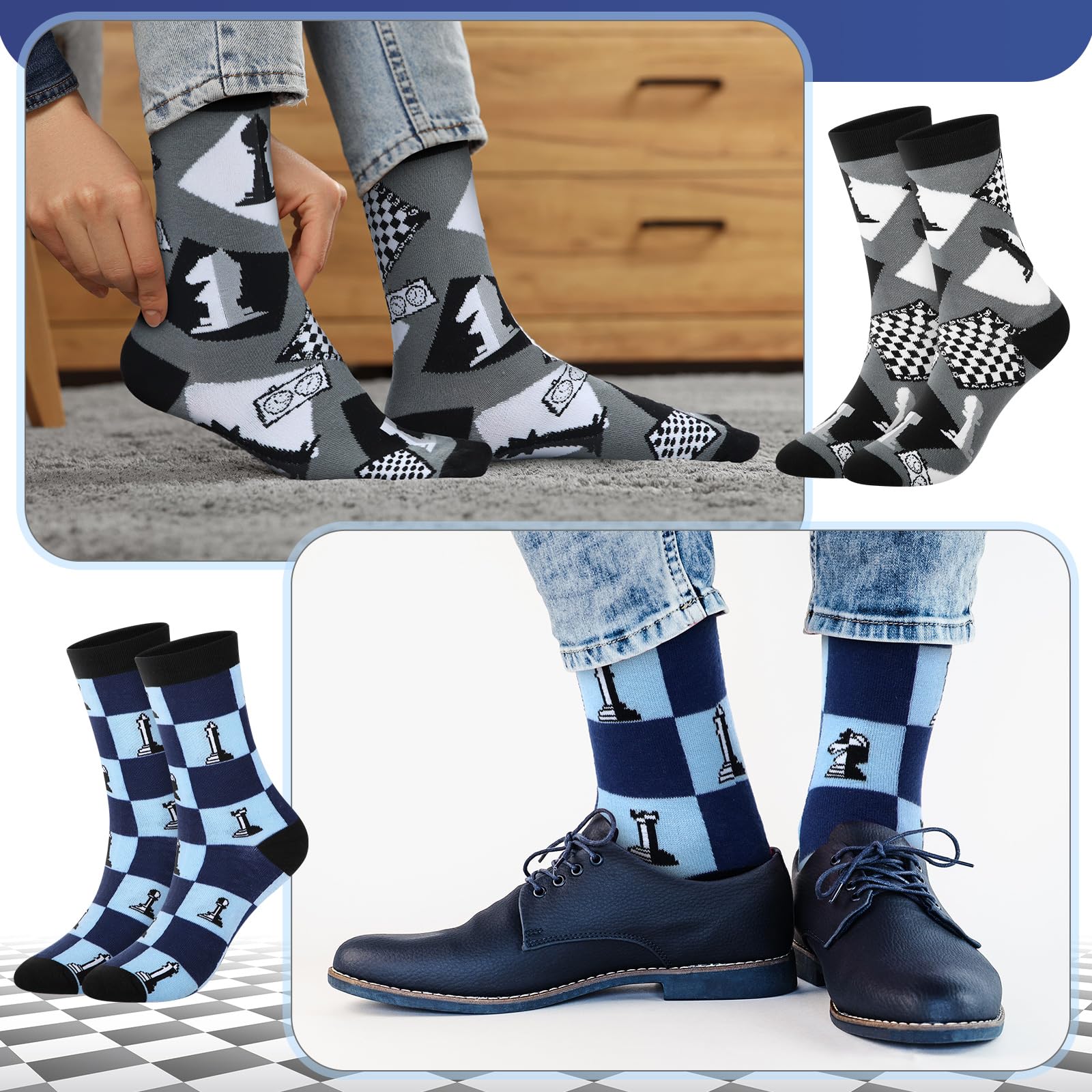 Newcotte 6 Pairs Chess Socks Novelty Socks Gifts for Adults Men Women Chess Lover Players