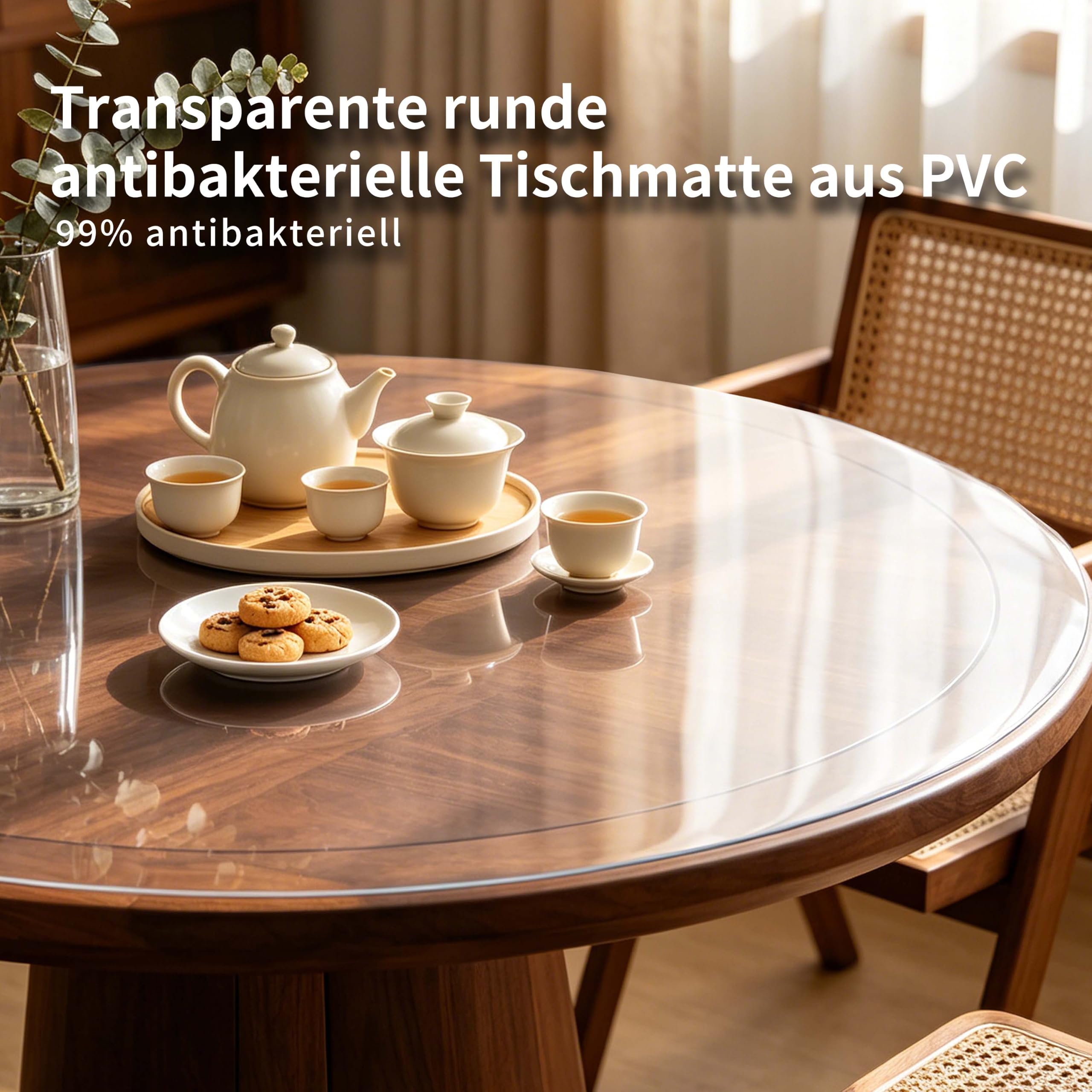Tischdecke Transparent Rund, Tischfolie wasserdicht 2mm dick, Tischschutz für Esszimmer, abwaschbar hitzebeständig Tischdecke Schreibtisch Tischpad (110X110cm Rund)