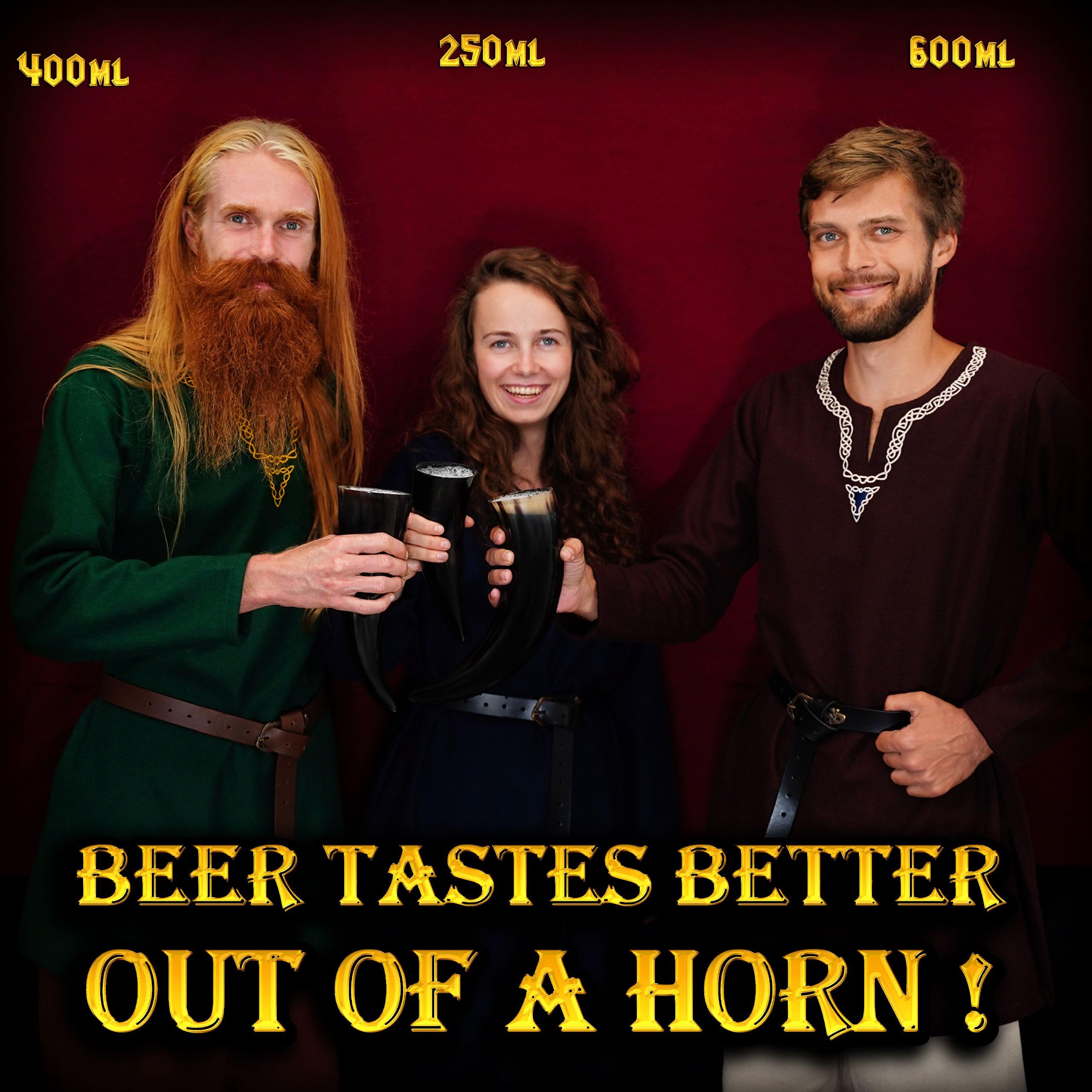 Mythrojan Cuerno vikingo nórdico medieval con bolsa de lona, cuerno natural 100% auténtico para beber cerveza, vino, whisky, hidromiel, cosplay, SCA, LARP, 250 ml