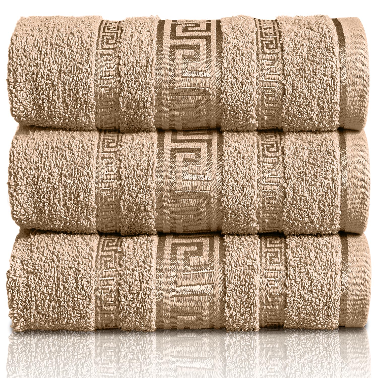 GC GAVENO CAVAILIA Greek Bath Sheet - Pack Of 3 100% Egyptian Cotton Towels Bath Sheets - Extra Large Soft Highly Absorbent Quick Dry Towel (90x150 cm) - 550 GSM Towels For Bathroom - Natural