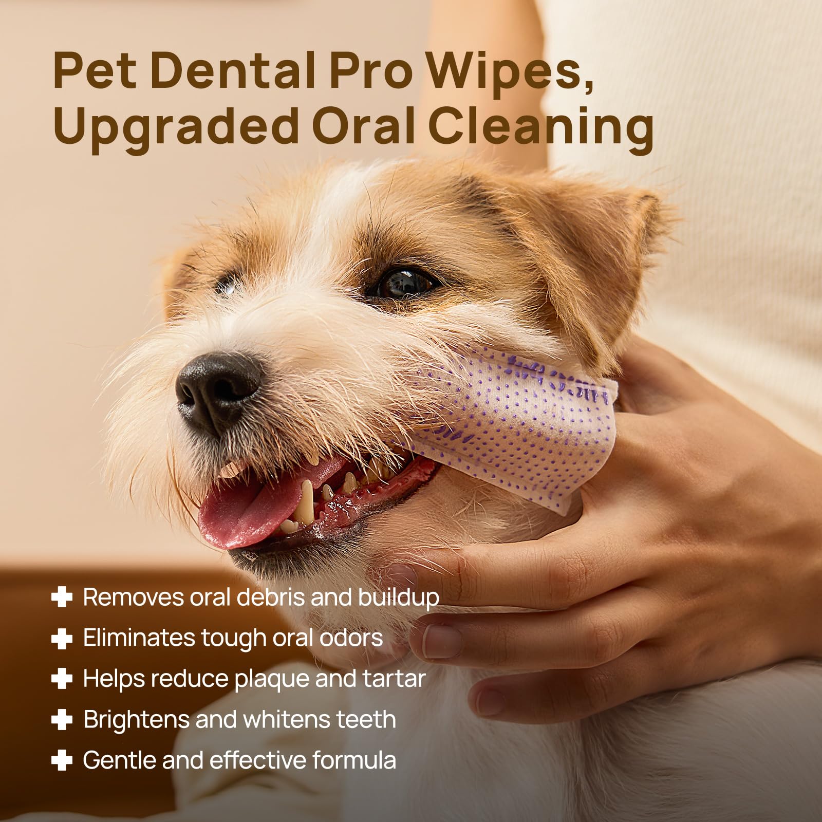 HICC PET Pro Dog Teeth Cleaning Wipes, Vet-Recommended Finger Toothbrush for Dogs & Cats, No-Rinse Dental Care Wipes, Gentle Cleansing & Gum Care, Tooth Brushing Kit Support, 50 Count (Peanut Butter) - image 2