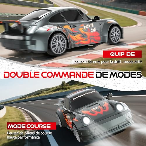 HappyGoLucky Voiture Télécommandée Drift, 1:24 Mini RC Drift Car, 2.4GHz, 4WD, 10-15KM/H, Mini Voiture Télécommandée avec Lumière LED, RC Jouet Garcon 3-12 Ans - Cadeaux de Noël Enfants - 4
