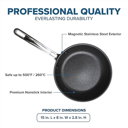 Miniatura 4 de VIKING Culinary Professional - Sartén antiadherente de acero inoxidable de 5 capas, 8 pulgadas, mango ergonómico que se mantiene fresco, apto para