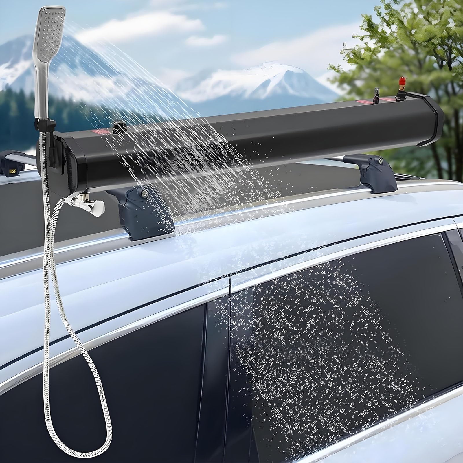 Doccia da Tetto Solare aggiornata, Serbatoio dell'Acqua pressurizzato per Campeggio, Serbatoio dell'Acqua da Tetto per Esterni con soffione per Camion, Veicoli Fuoristrada(20L/5.28Gal)