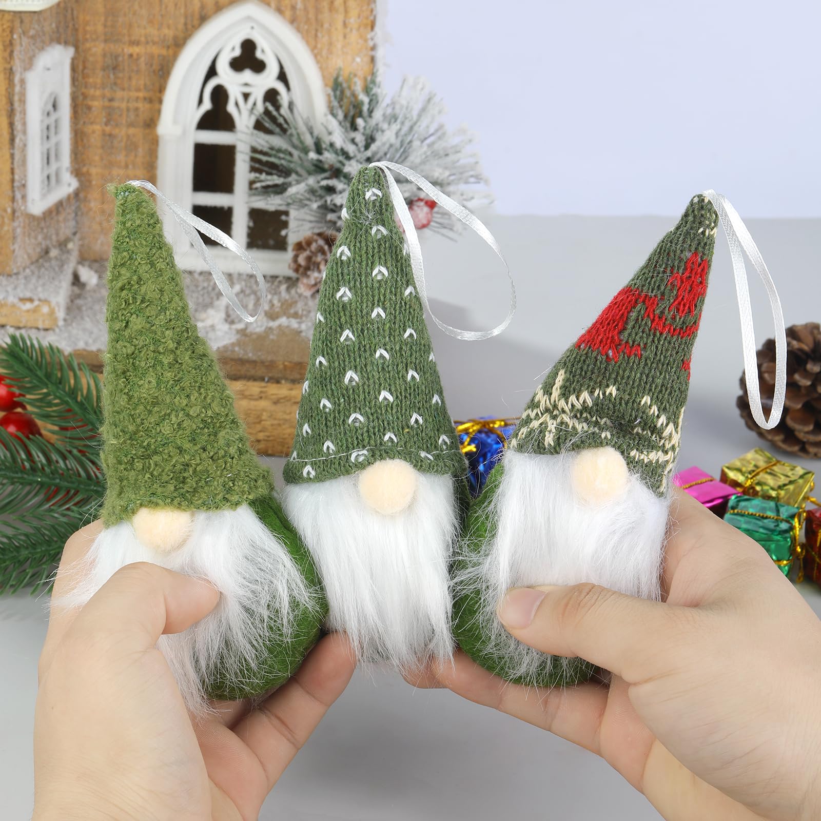 MSQ Lot de 3 décorations de Sapin de Noël à Suspendre en Peluche Décoration | faite à la main Décoration d'intérieur - Vert