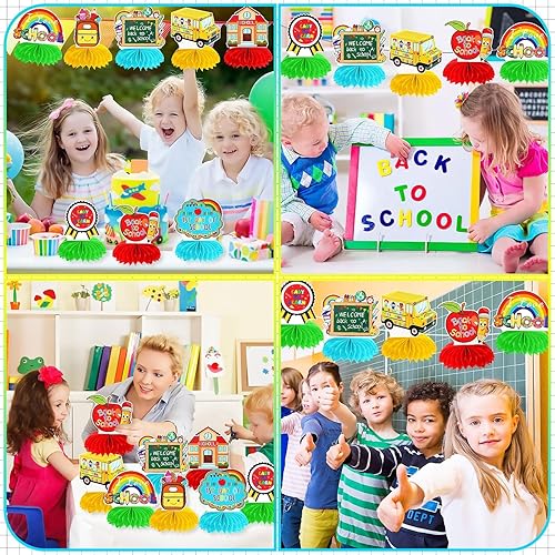Miniatura 7 de JULMELON Decoraciones de regreso a clases, centro de mesa de panal de abeja, 8 piezas de suministros de bienvenida para el aula para el primer día