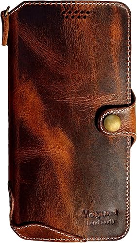 Yogurt Funda compatible con iPhone 15 Pro Max, funda de piel auténtica para iPhone 15 Pro Max, 6.7 pulgadas, hecha a mano, marrón oscuro