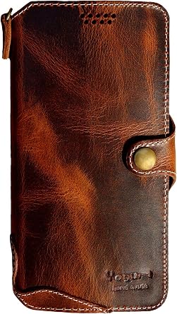 Yogurt Case Compatible for iPhone 15 Pro, Genuine Leather Wallet Cover Compatible for iPhone 15 Pro, 6.1-inch Handmade Dark Brown
