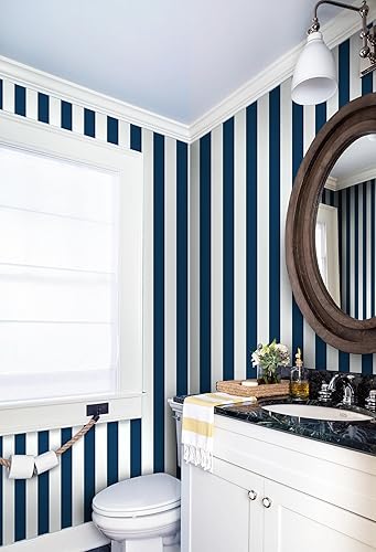 Miniatura 2 de Guvana Papel de contacto a rayas azules y blancas de 118 x 17.7 pulgadas, papel tapiz autoadhesivo extraíble, papel tapiz moderno para decoración de