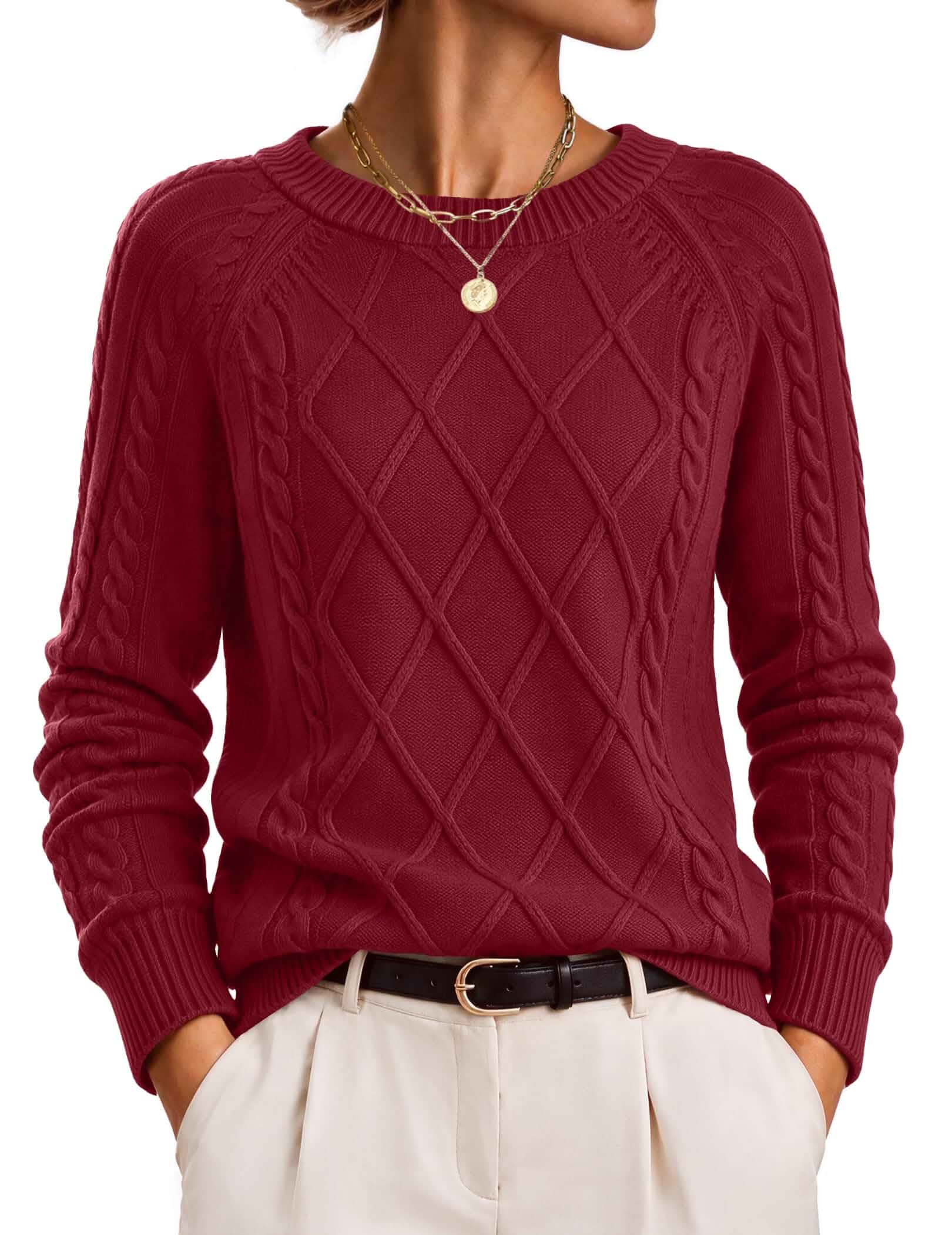 Zeagoo Womens Cable Knit Sweaters Crew Neck Long Sleeve Tops Fall Clothes Cotton Pullover Sweater,Cute Tops,Chunky Winter Clothing,Loose Fit Dressy Casual Outifts,Cozy Fall Fashion 2026