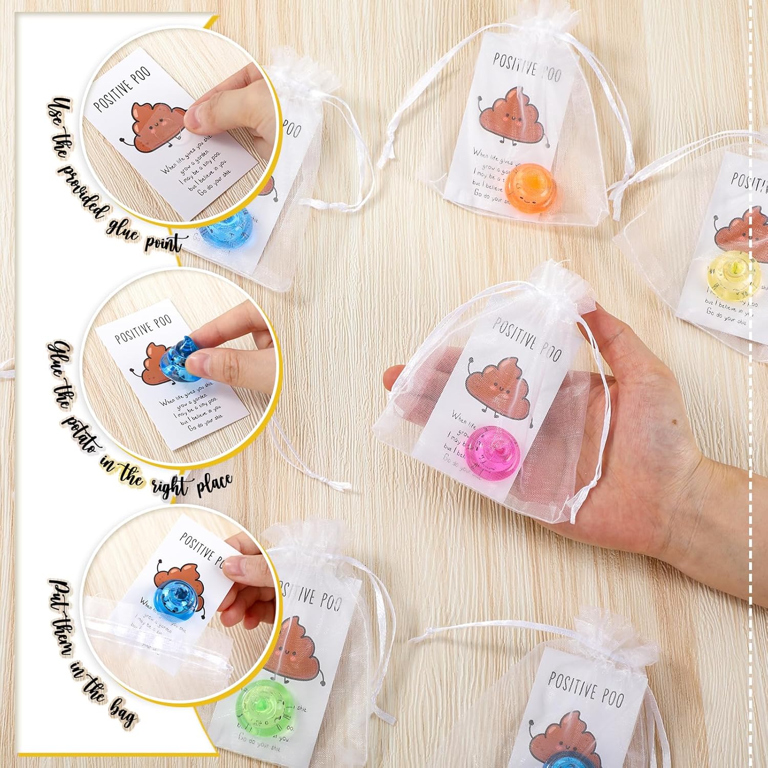 Huwena 30 Sets Funny Poop Gifts Bulk Mini Resin Poop with Support Cards Bags Positive White Elephant Gifts for Coworkers Employee Staff Office Prank Props