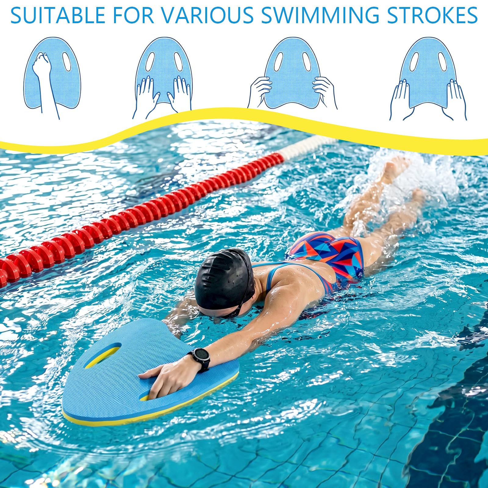 1 Unidad Tabla de Natación Kickboard, Espuma EVA para Niños y Adultos, Entrenamiento Natación Aquafitness, Forma en A con Asas 40 x 32 cm