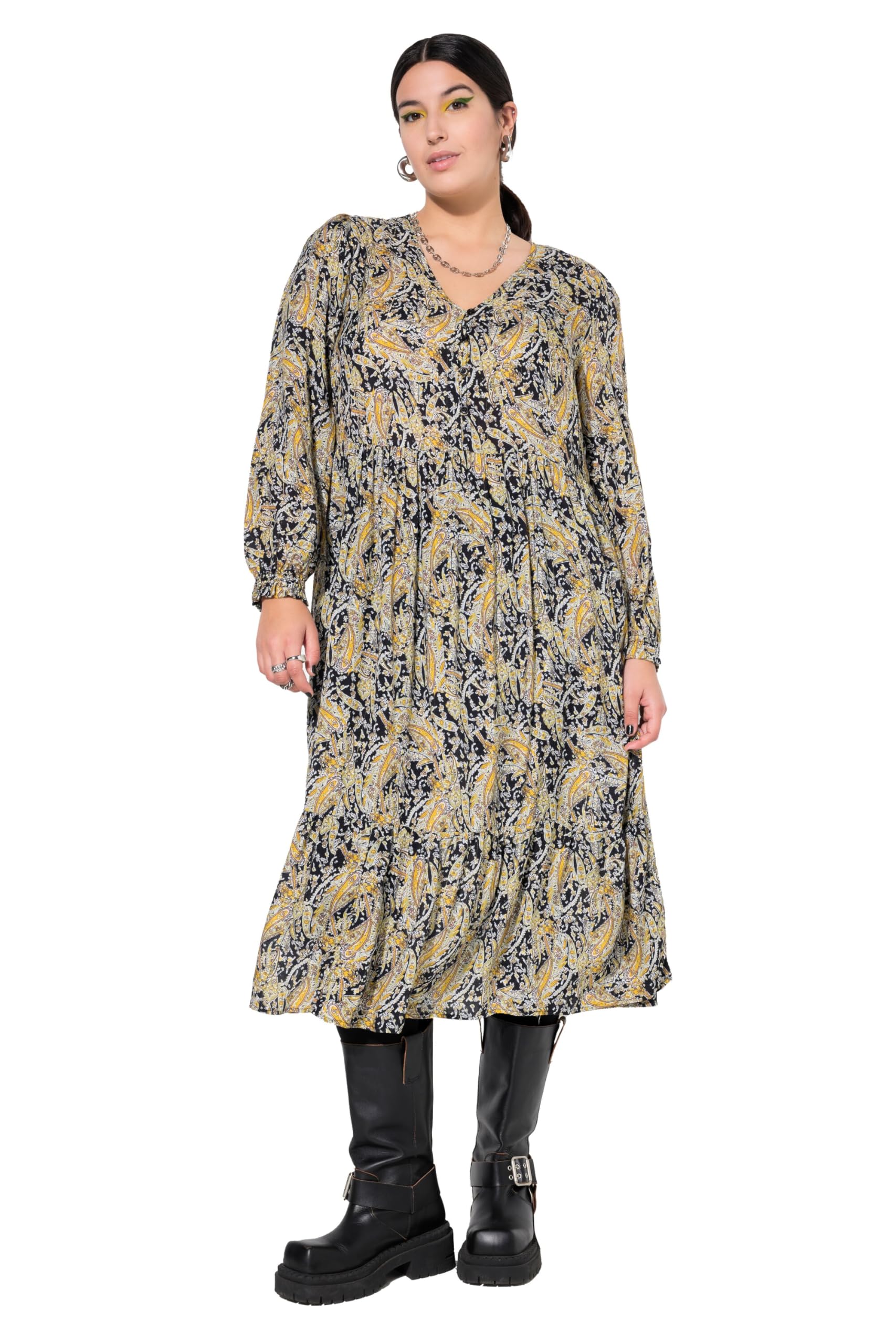 Studio Untold Damen große Größen Übergrößen Plus Size Kleid, A-Line, Paisley Print, Langarm 838428