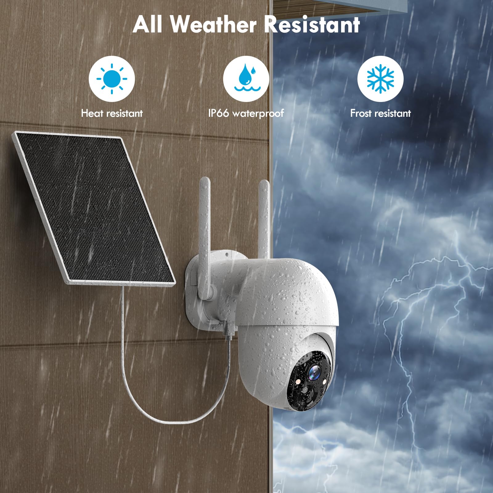 Caméras de sécurité sans fil pour la maison et l'extérieur, caméras de sécurité solaires sans fil PTZ 355°, caméra WiFi 3MP 2K FHD avec projecteur, détection de mouvement, sirène, vision nocturne