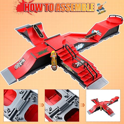 Miniatura 4 de Juego de 45 rampas de diapasón 6 en 1 para dedos de monopatín rampa para dedos y bicicletas accesorios de herramientas y mini patinetas LED para