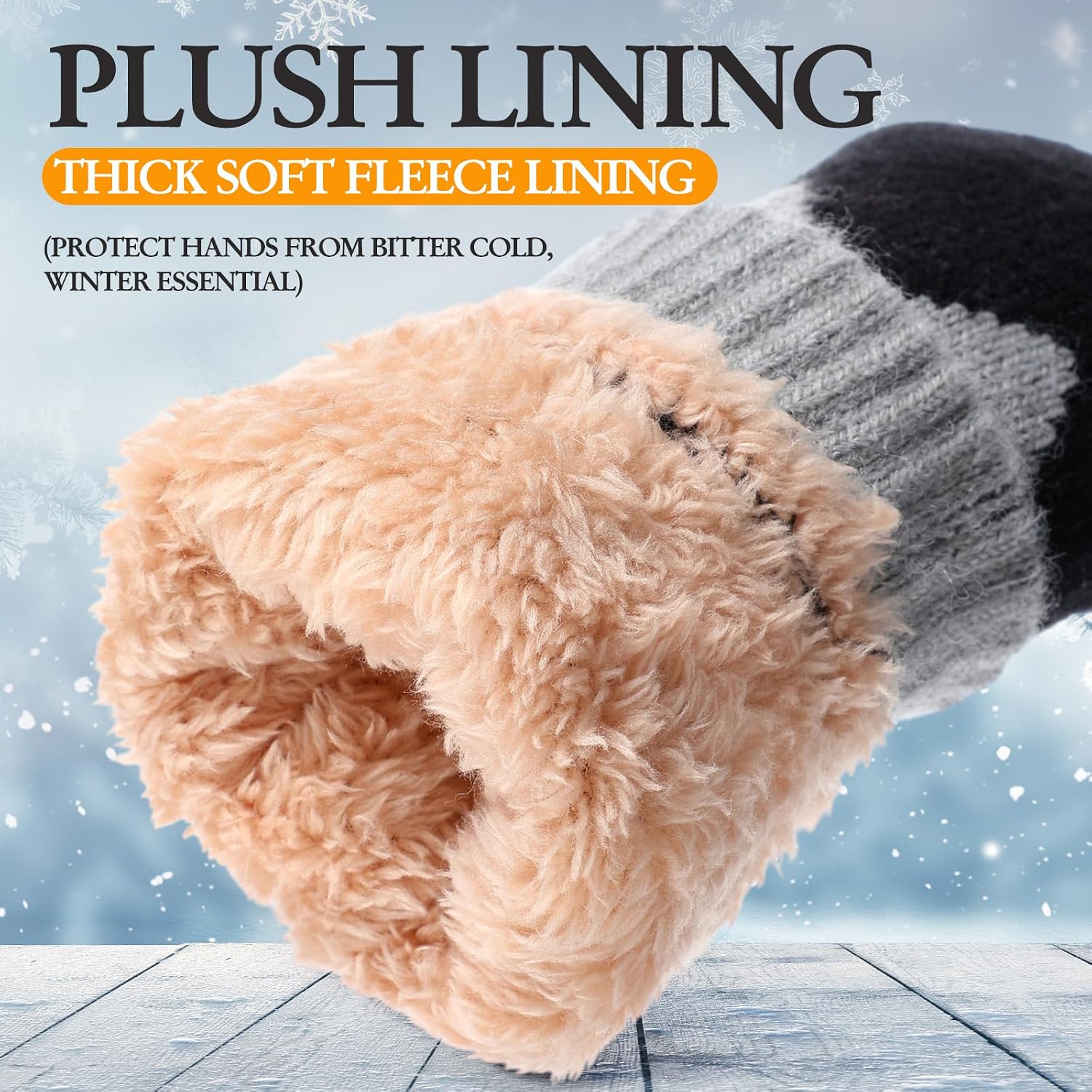 Vicenpal 3 Pairs Warm Mittens for Women Cute Winter Mitten Fleece Lining Cozy Wool Glove Cold Weather Thick Warm Knitted