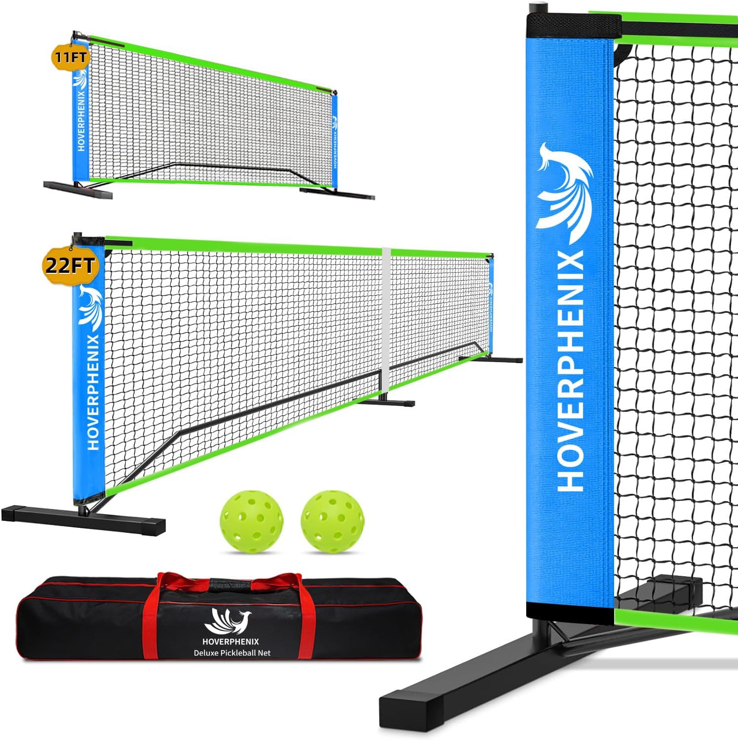 Portable Pickleball Net, Regulation Size 22FT and 11FT Half Court 2-in-1 Pickle Ball Net with 2 Pickleballs and Carry Bag for Driveway, Backyard, Street, Weather Resistance Steady Steel Frame pickleball net half and full court