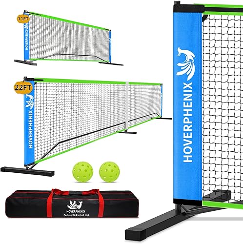 Portable Pickleball Net, Regulation Size 22FT and 11FT Half Court 2-in-1 Pickle Ball Net with 2 Pickleballs and Carry Bag for Driveway, Backyard,
