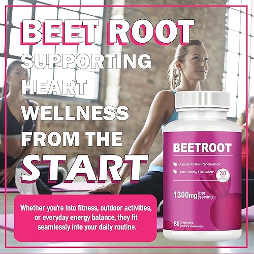 Miniatura 4 de Cápsulas de raíz de remolacha  1300 mg de polvo de remolacha para energía natural y apoyo de resistencia, sin OMG, 60 cápsulas, suministro para 30