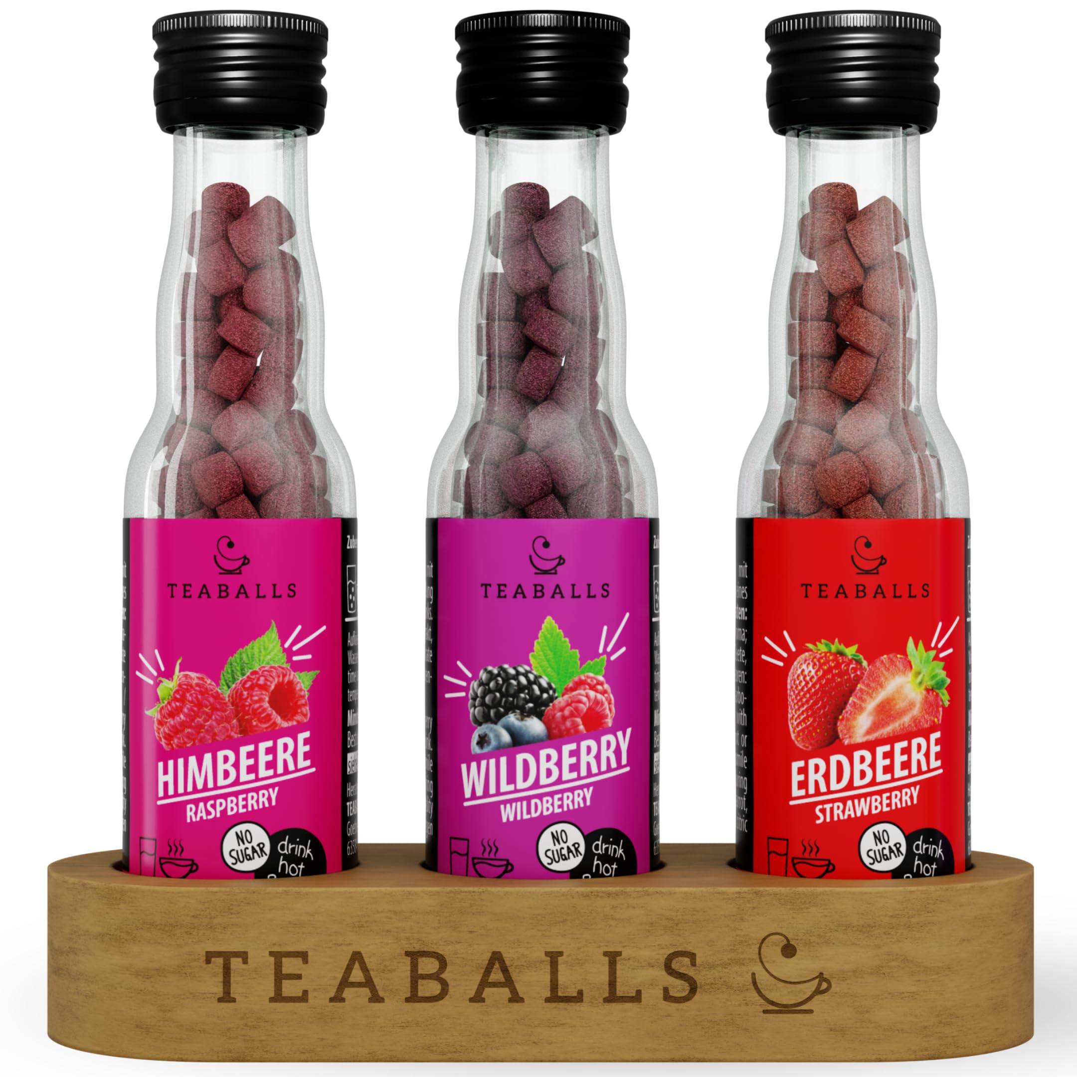 TEABALLS - 3er Set BEEREN MIX - HIMBEERE, WILDBERRY, ERDBEERE für ca. 120 Tassen Tee