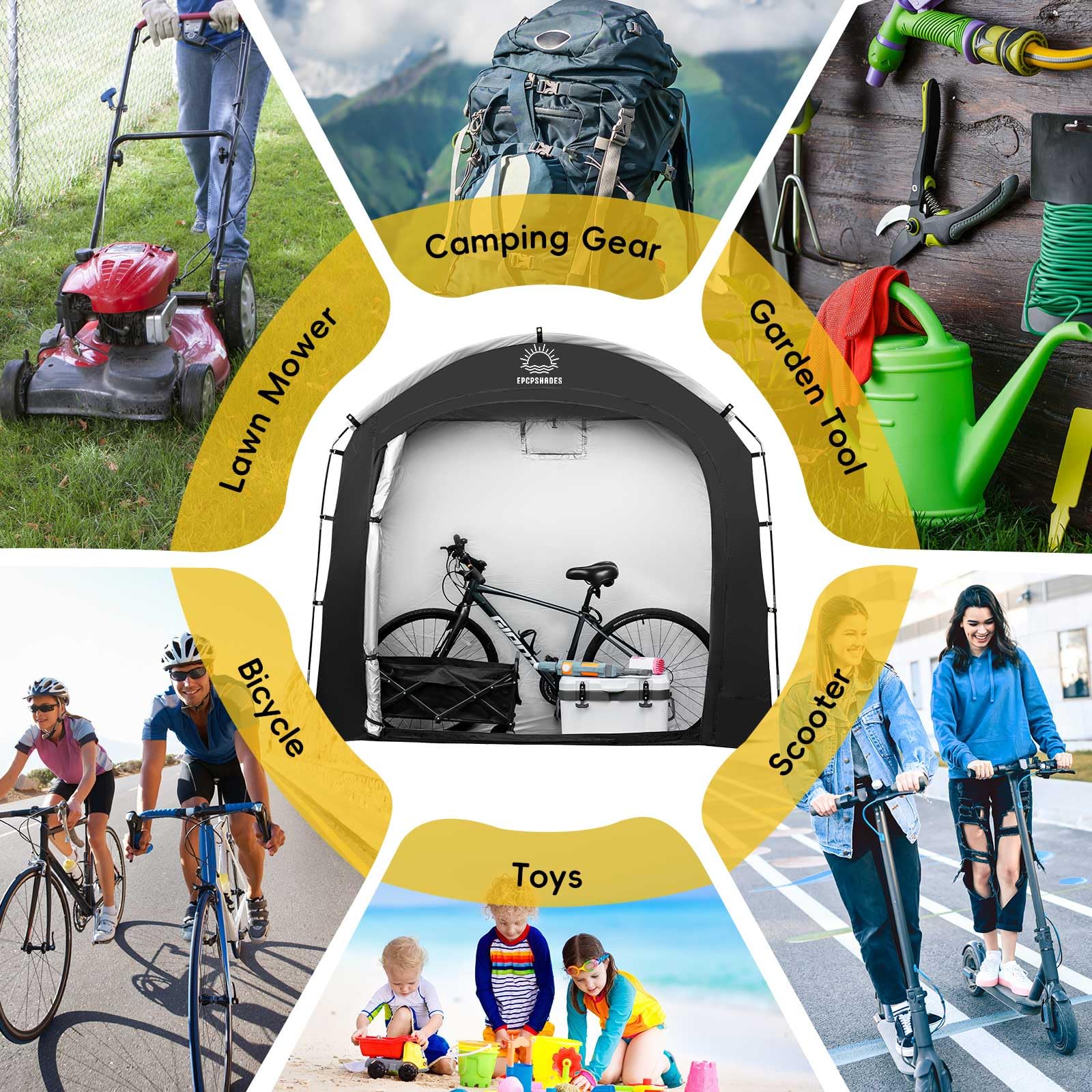 Fahrradabstellzelt mit Stahlgestell, wasserabweisend, UV-beständig, für Außenbereich/Garten, PE-Bedeckung mit Reißverschluss, ideal für Fahrräder und Motorräder, Hütte