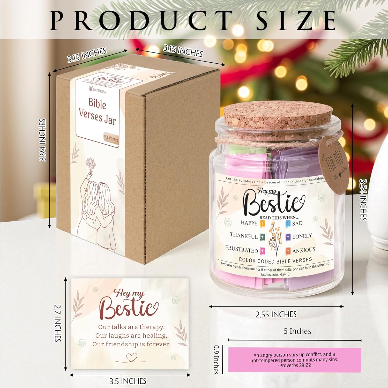 Bestie Bible Verses Jar – Christian Scripture Encouragement Jar, Color Coded Bible Verses, Faith Based Friendship Gift for Women - Image 2