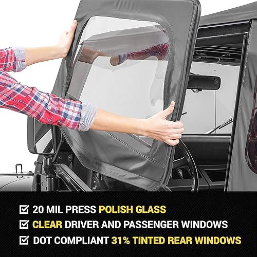 Miniatura 2 de TACTIK Parte superior suave de repuesto de tela, compatible con Jeep Wrangler 1988-1995 YJ, techo de tela de ajuste personalizado con ventana