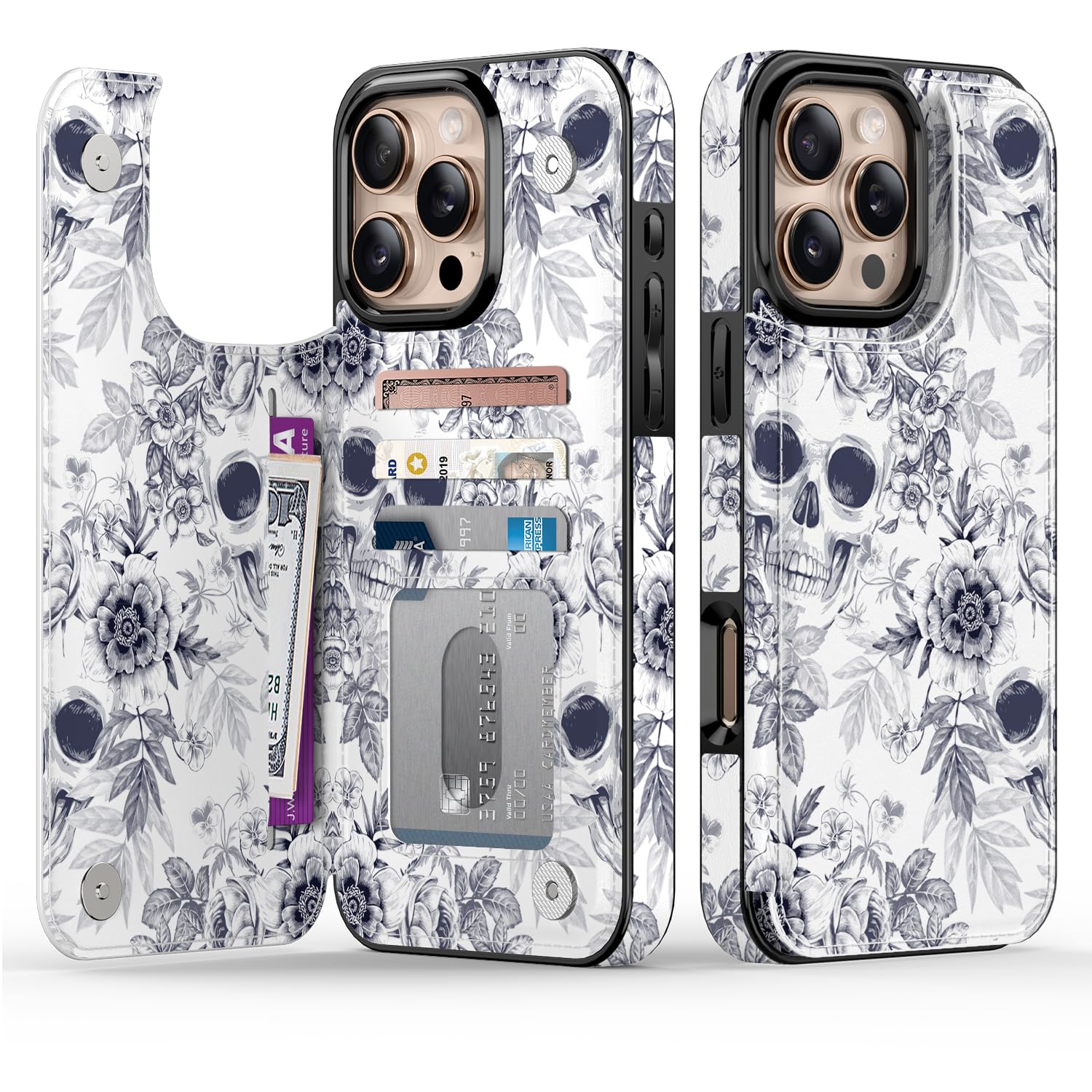 Goodon for iPhone 16 Pro Max Case Wallet - Flip Folio Leather Cover with Trendy Floral Design, 4 Card Slots & Kickstand Function, Protective Phone