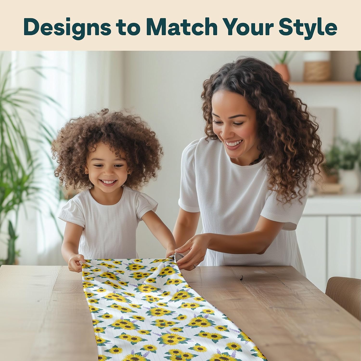 Spring Table Runners | Made in America Table Linens | Stain & Wrinkle Resistant | Seasonal Summer Spring Table Decorations for Home | Floral Collection - Lavender Sunflowers - 14 x 108 Inches Long