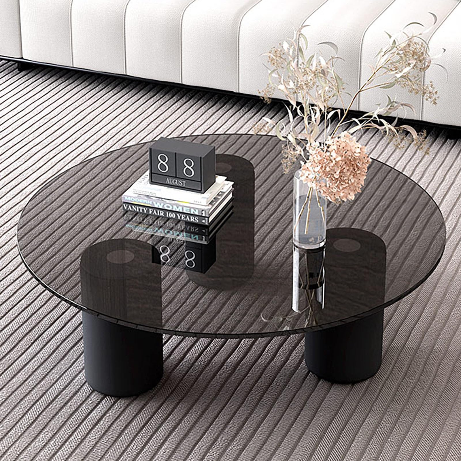Table Basse Moderne, Table Basse Ronde en Verre, Plateau en Verre Trempé, Pieds Épais pour Salon, Bureau À Domicile – Facile À Assembler(1*Table-A,70x31cm/28x12in)