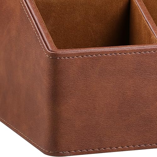 Miniatura 6 de MEIBOOCH Organizador de escritorio de cuero, soporte de control remoto de suministros de oficina de lujo con posavasos, se adapta a escritorio de