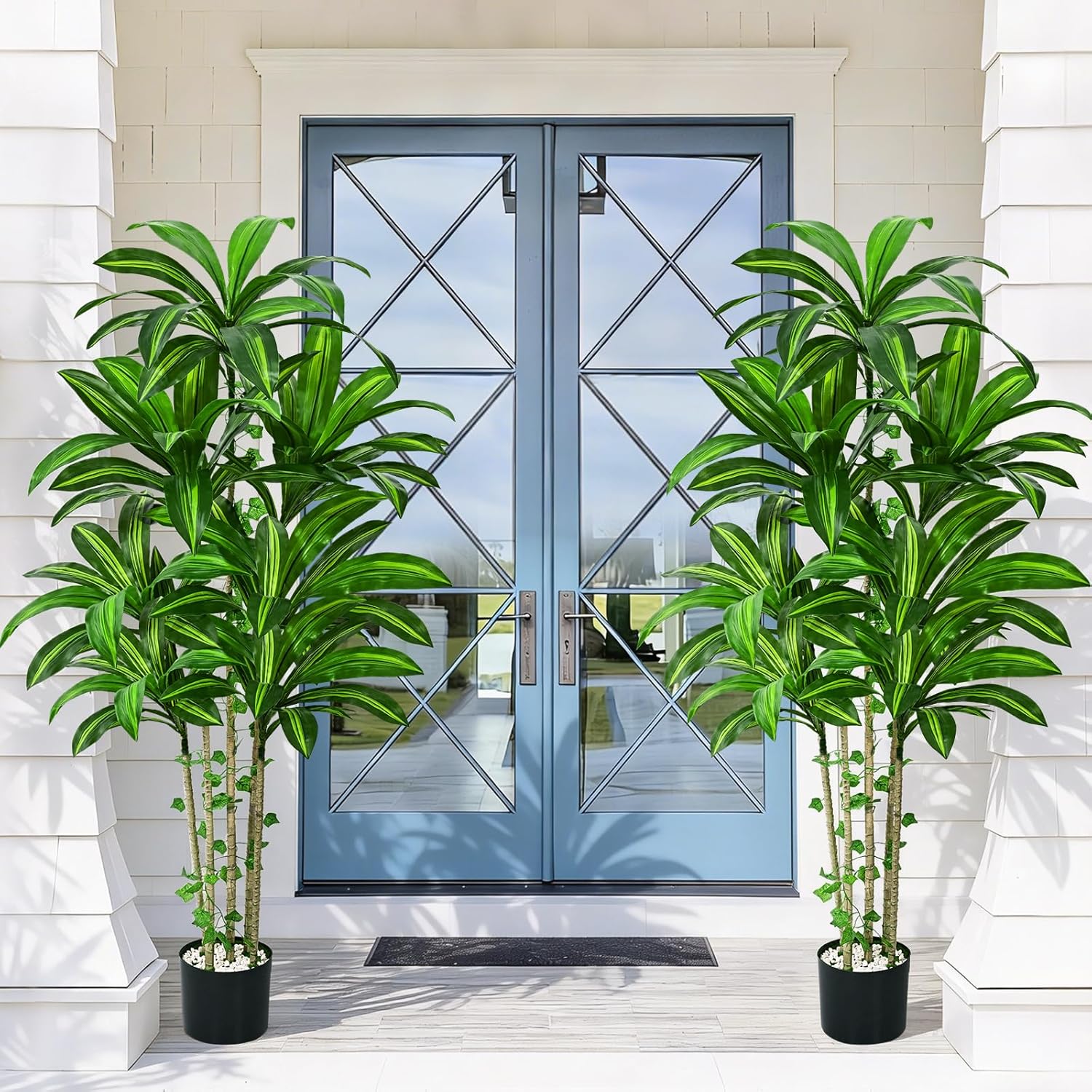 Dolicer 5FT Tall Look Real Artificial Dracaena Tree Indoor with Black Planter, Realistic Artificial Fake Faux Indoor Plants with Natural Trunk and Lifelike Leaves for Home Office Living Room