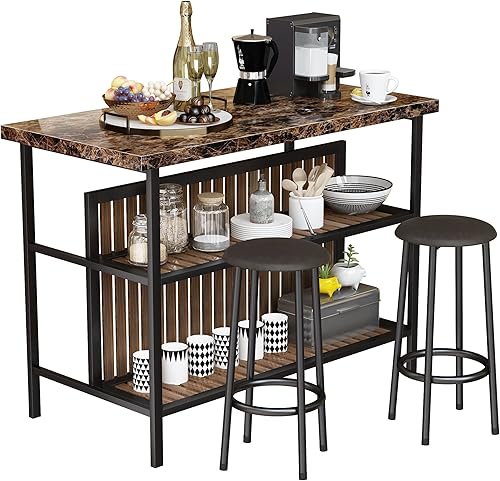 Miniatura 11 de DKLGG Isla de cocina con taburetes y almacenamiento, juego de mesa de comedor moderno para 2, juegos de cocina y comedor de 3 piezas, mesa de isla