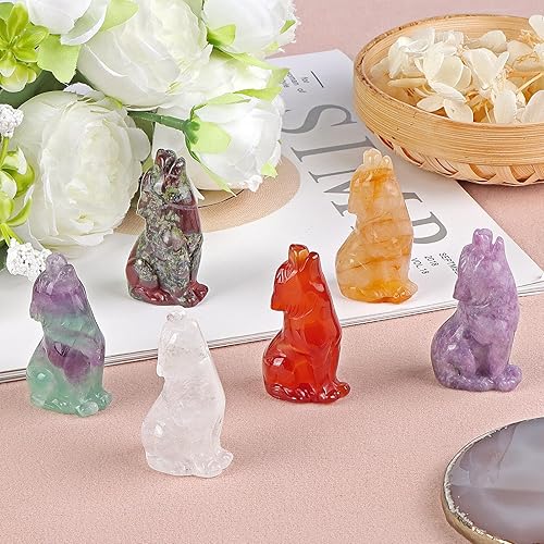 Miniatura 6 de Artistone Estatua de lobo de piedra de sangre de dragón de 2 pulgadas, adorno para decoración del hogar, escultura de animales de cristal curativo