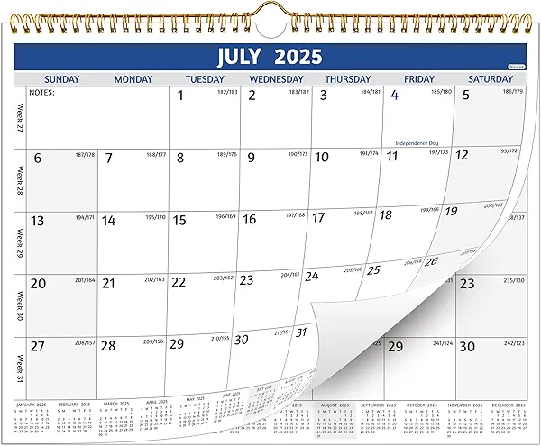 2025-2026 Wall Calendar - 2025-2026 Calendar, 14.57'' x 11.42'', Jul 2025 – Dec 2026, 18 Monthly Calendar 2026 with Large Blocks, Thick Paper, Holidays, To-do ＆ Notes, Blue & Grey