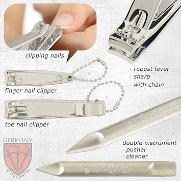 3 Swords Germany brand quality 8 piece manicure pedicure grooming kit set for professional nail care with synthetic leather case ostrich cognac - Made in Germany