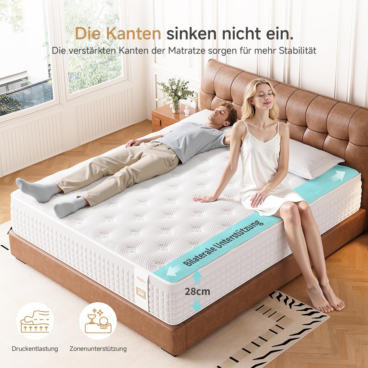 Matratze 160x200 cm Höhe 28cm, Härte H3 H4, 9-Zonen Taschenfederkernmatratze, mit Komfortschaum, Orthopädische ergonomische Matratze, Öko-TEX & CertiPUR Zertifiziert, Druck- & Rückenschmerzen