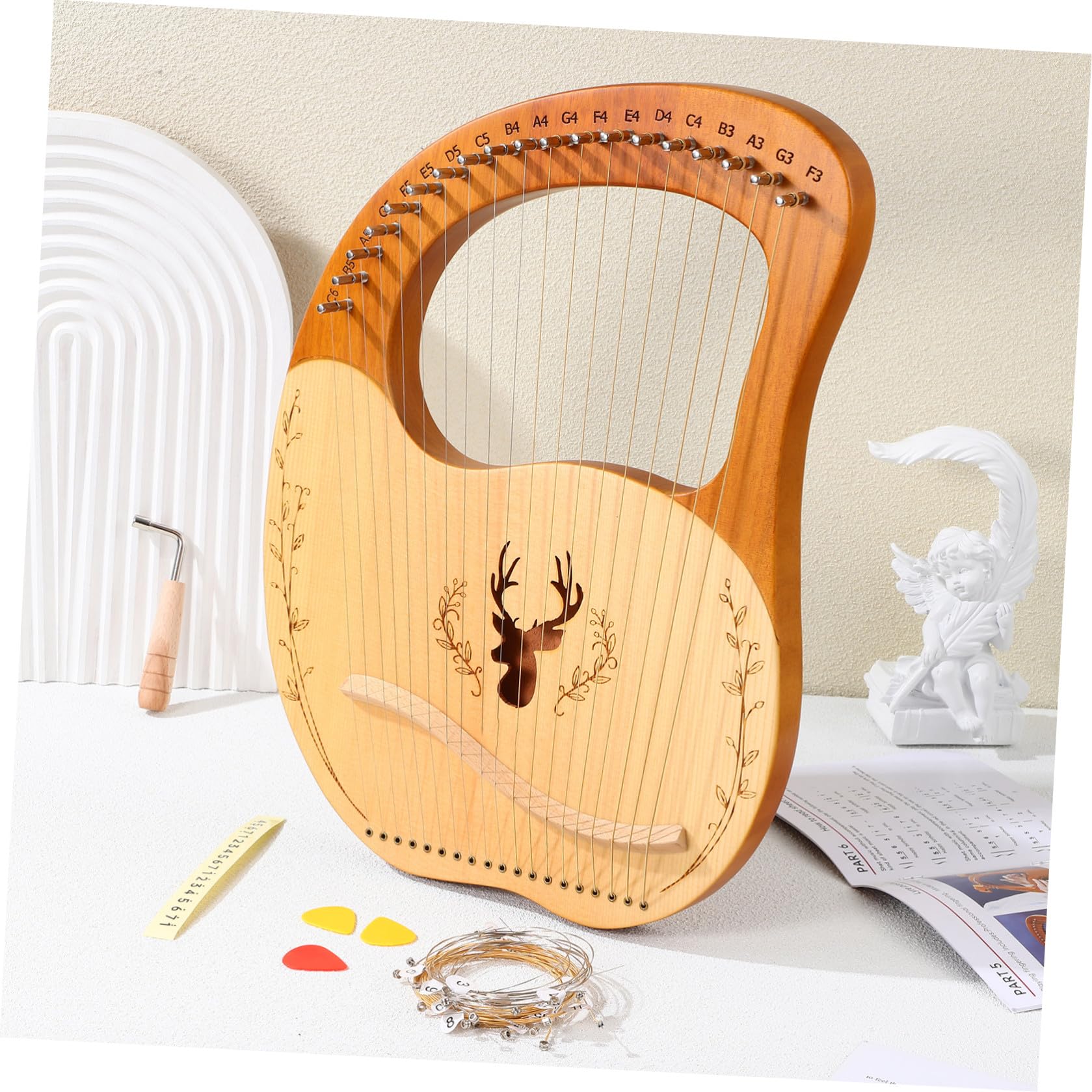 Set di Lira Strumento Musicale Portatile in Legno con 19 Corde, Chiave di Accordatura e Borsa per Principianti, Suono Chiaro e Regolazione Fine