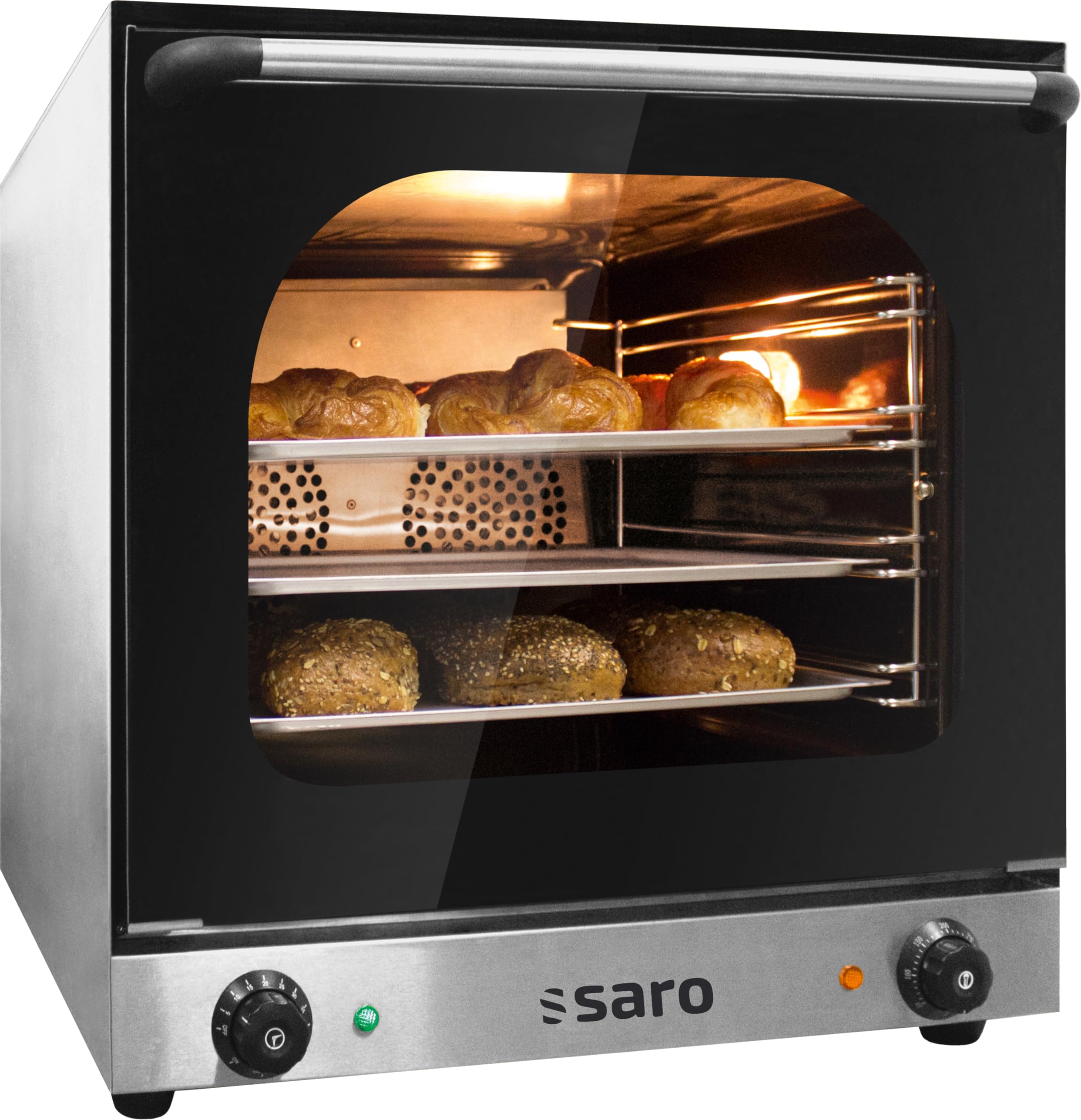 SARO TERNI - Forno a convenzione, con corpo in acciaio inox, 4 ripiani da 435 x 315 mm, temperatura 60-300 °C, doppia ventola, funzione timer, da 2,67 kW