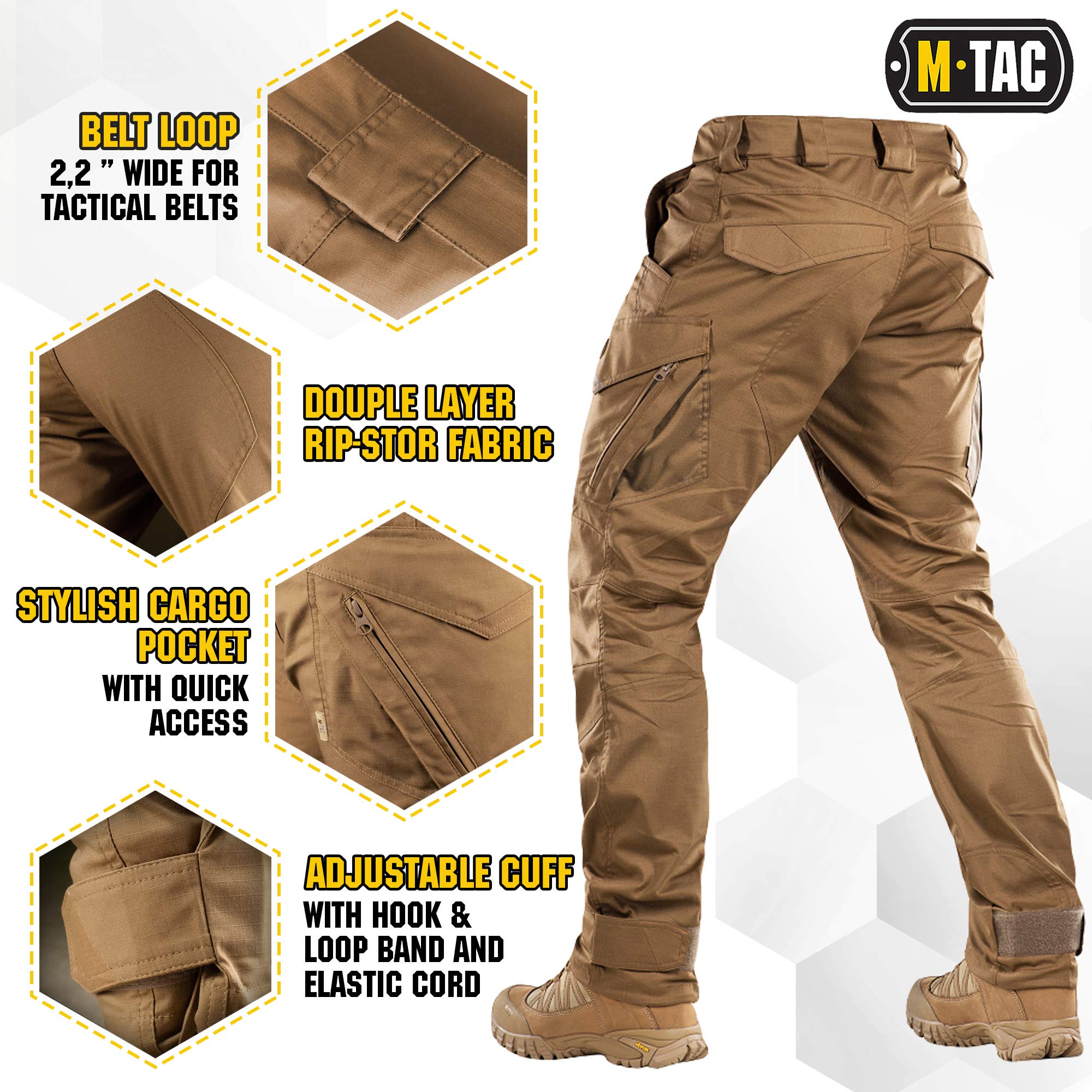 Aggressor Flex – spodnie taktyczne – męskie bawełniane z kieszeniami cargo, Coyote Brown, 34W / 32L