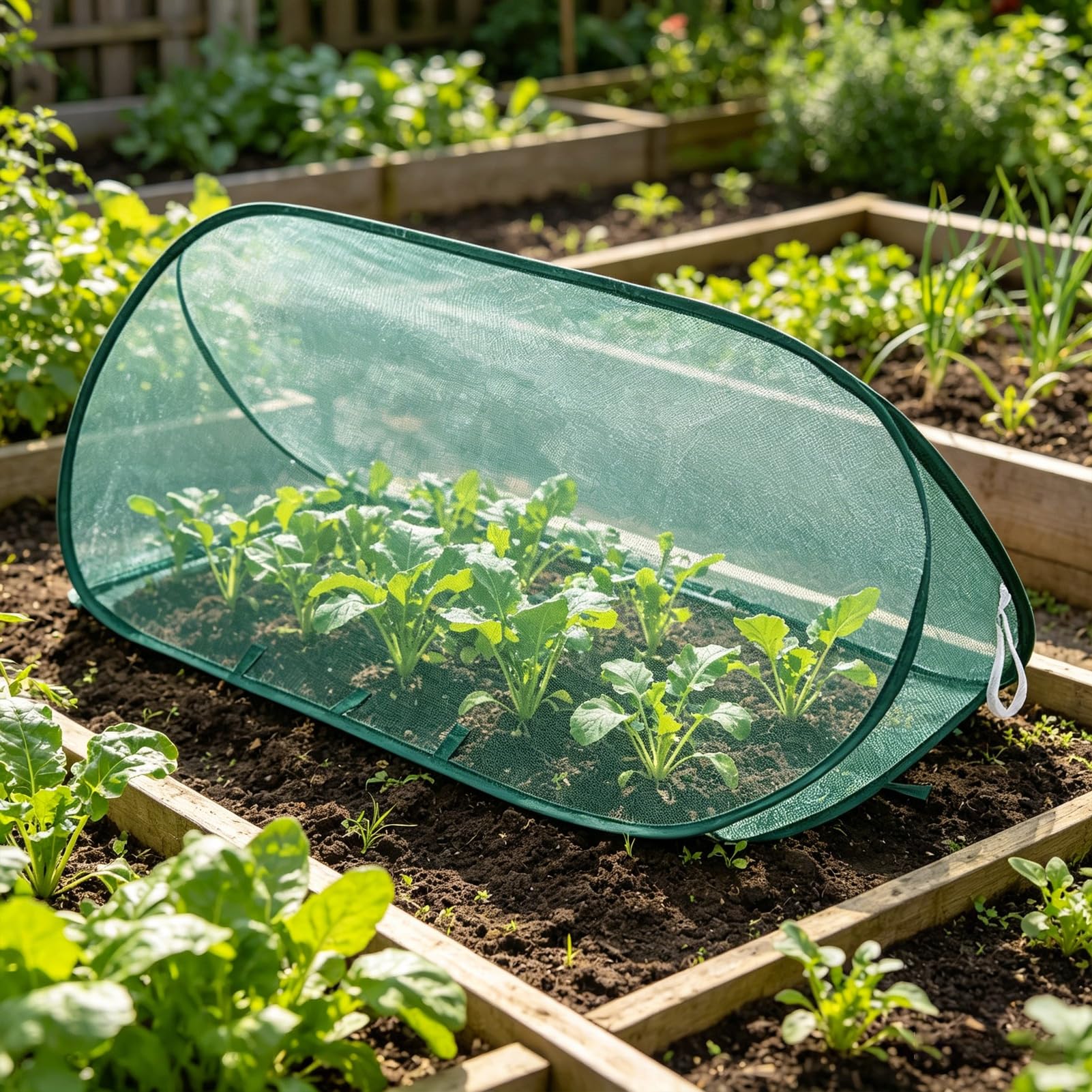 Lot de 2 filets de protection pop-up pour plantes - 100 x 40 cm - Couverture surélevée en maille fine avec piquets - Cage à légumes pliable pour semis