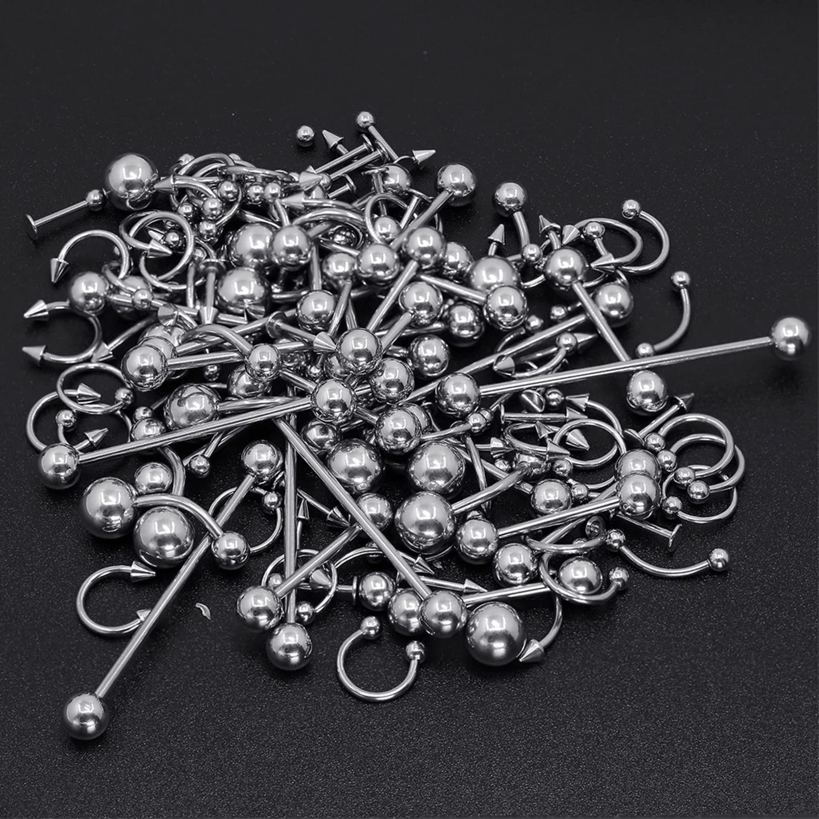 10-120 Stück Nasenpiercing Ring Edelstahl 16G 14G Nasenring Hoop Lang Stange U Form und Creolen Piercing Septum Knorpel Tragus Helix Ohrringe Set