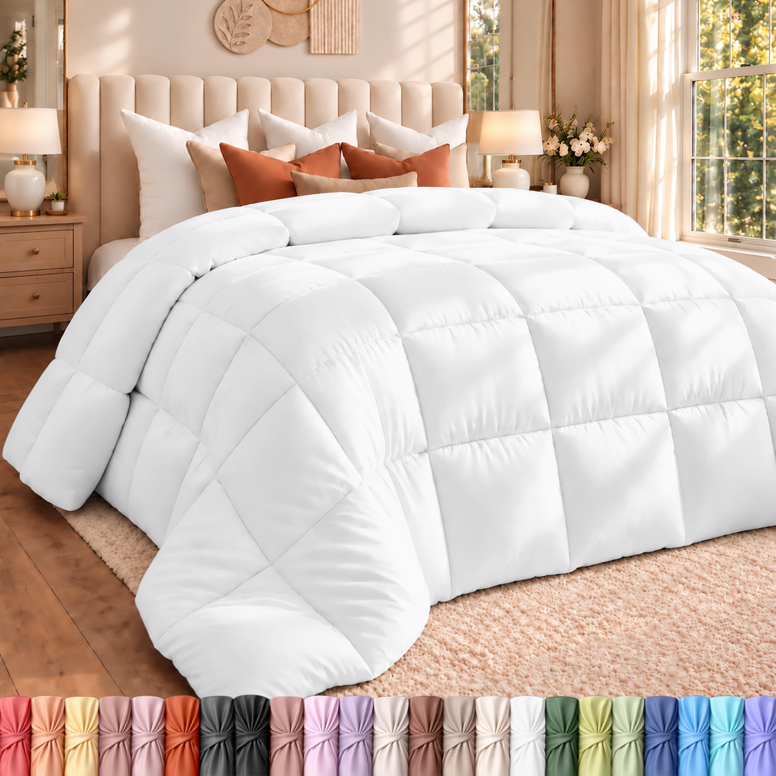 Utopia Bedding Comforter King Size, Duvet Insert, White, 90 x 102 Inches | Soft and Fluffy Down Alternative Bed Comforter, All Season, Breathable, Corner Tabs, Box Stitched, Durable, Machine Washable