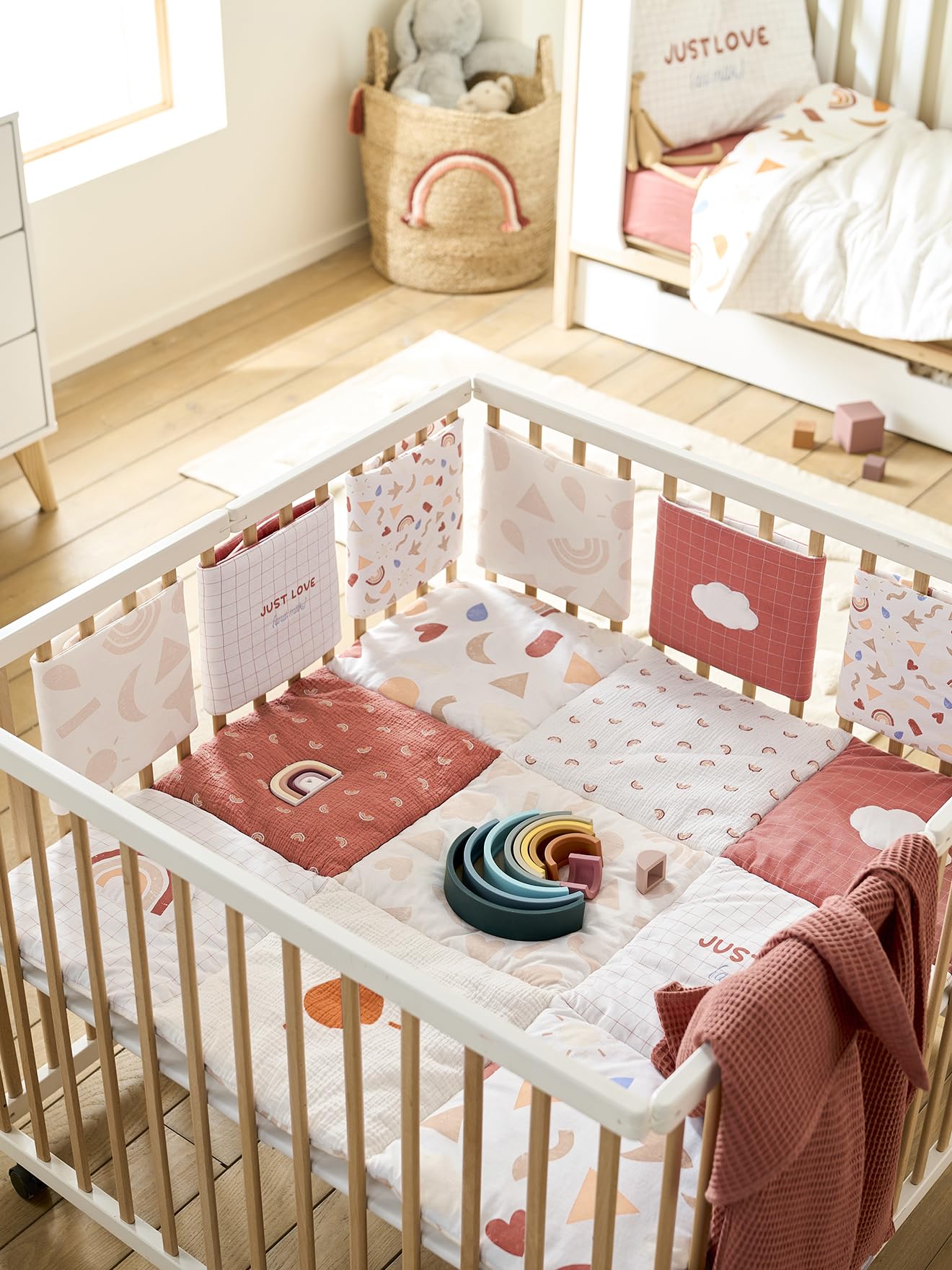 Vertbaudet Baby Spieldecke/Laufstalleinlage Happy Sky Bio-Baumwolle Mehrfarbig 100X100