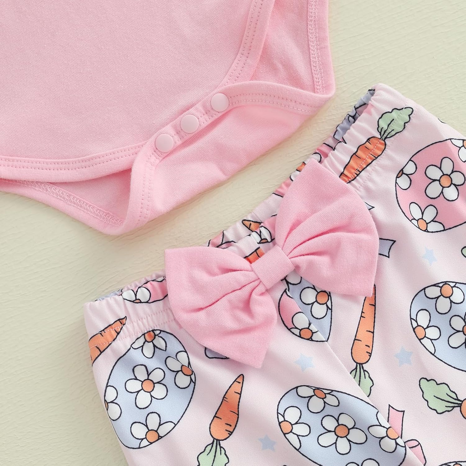 Baby Girl Easter Outfits My First Easter Short Sleeve Romper Tops Egg Carrot Print Bell Bottom Pants Set - Image 5
