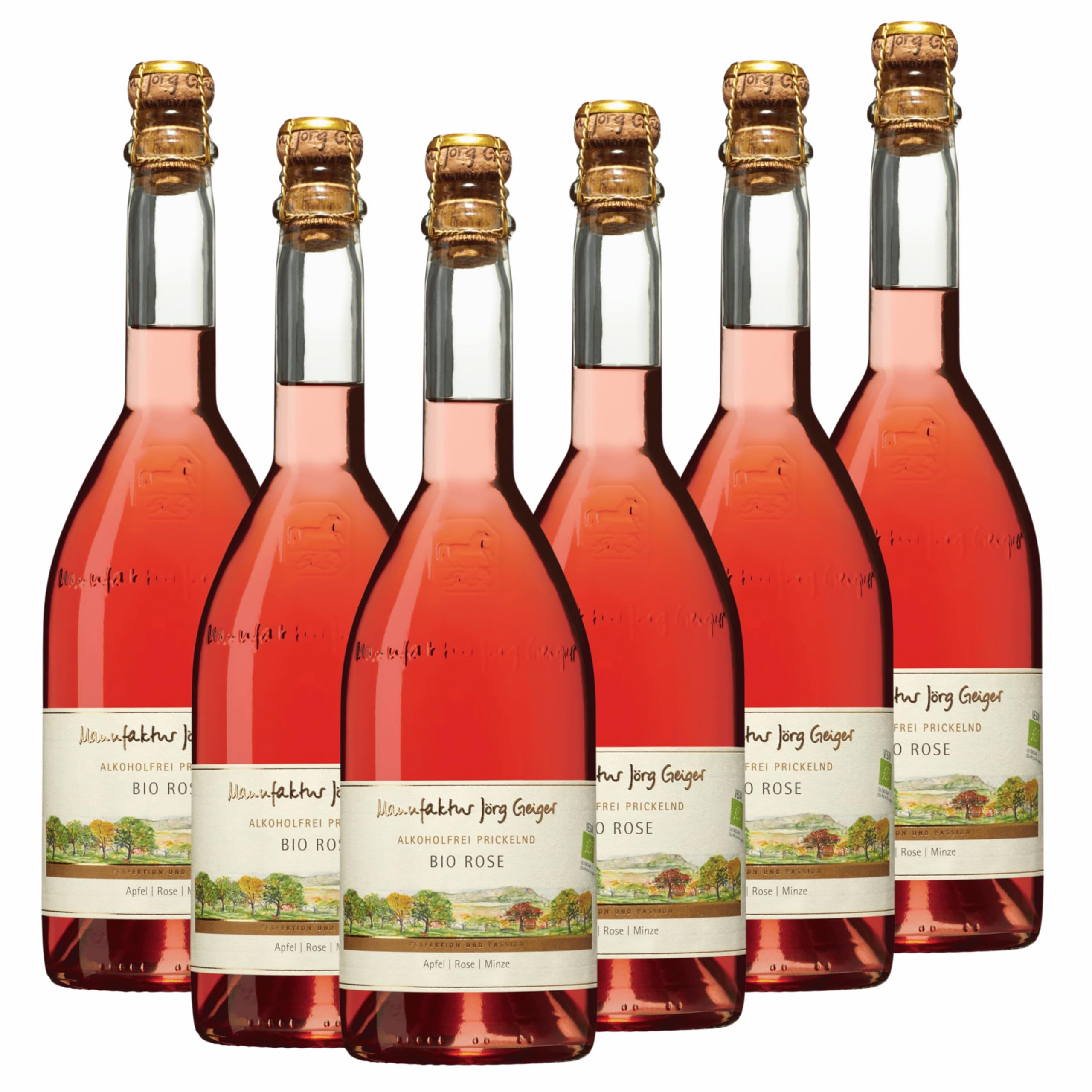 Bio Rose Alkoholfrei Prickelnd mit gratis Sektverschluss, Jörg Geiger, 6er Paket