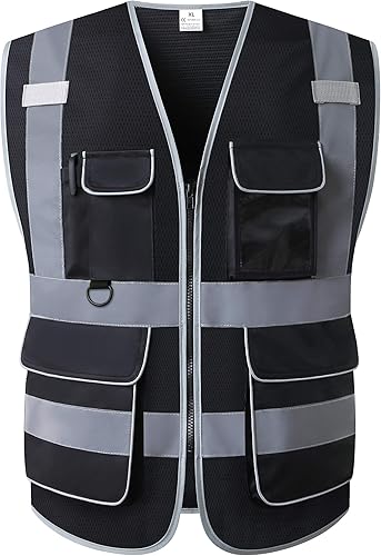 LOHASPRO Chaleco de seguridad de alta visibilidad, chaleco reflectante de malla con bolsillos para hombres y mujeres, estándares ANSIISEA