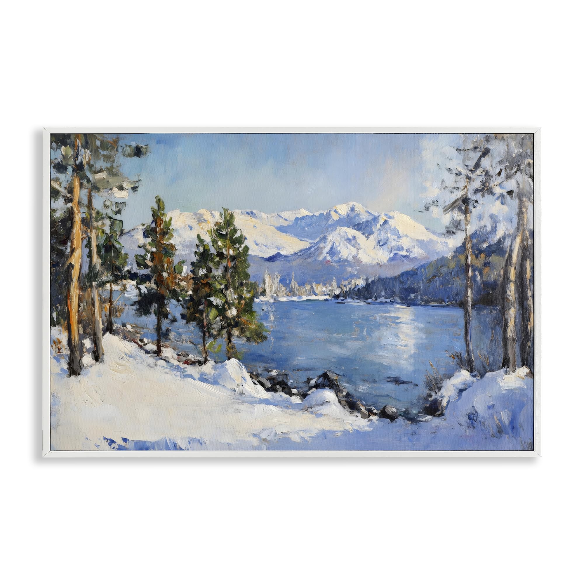 Cadre photo lac de montagne d'hiver Stupell Industries affiche paysage noir